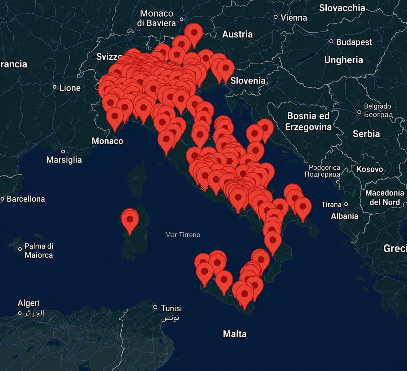 Mappa dell'Italia con i marketplace presenti nel resto del Paese